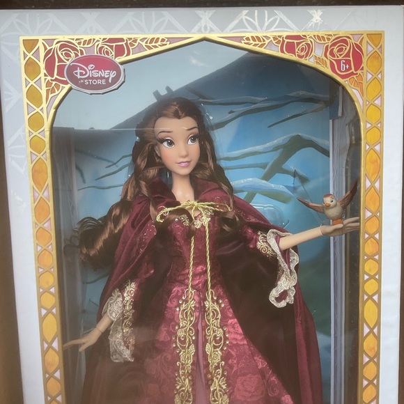 DISNEY BEAUTY AND THE BEAST   RETIRED  ’WINTER BELLE ‘’DOLL tiny damage box back - Picture 2 of 7